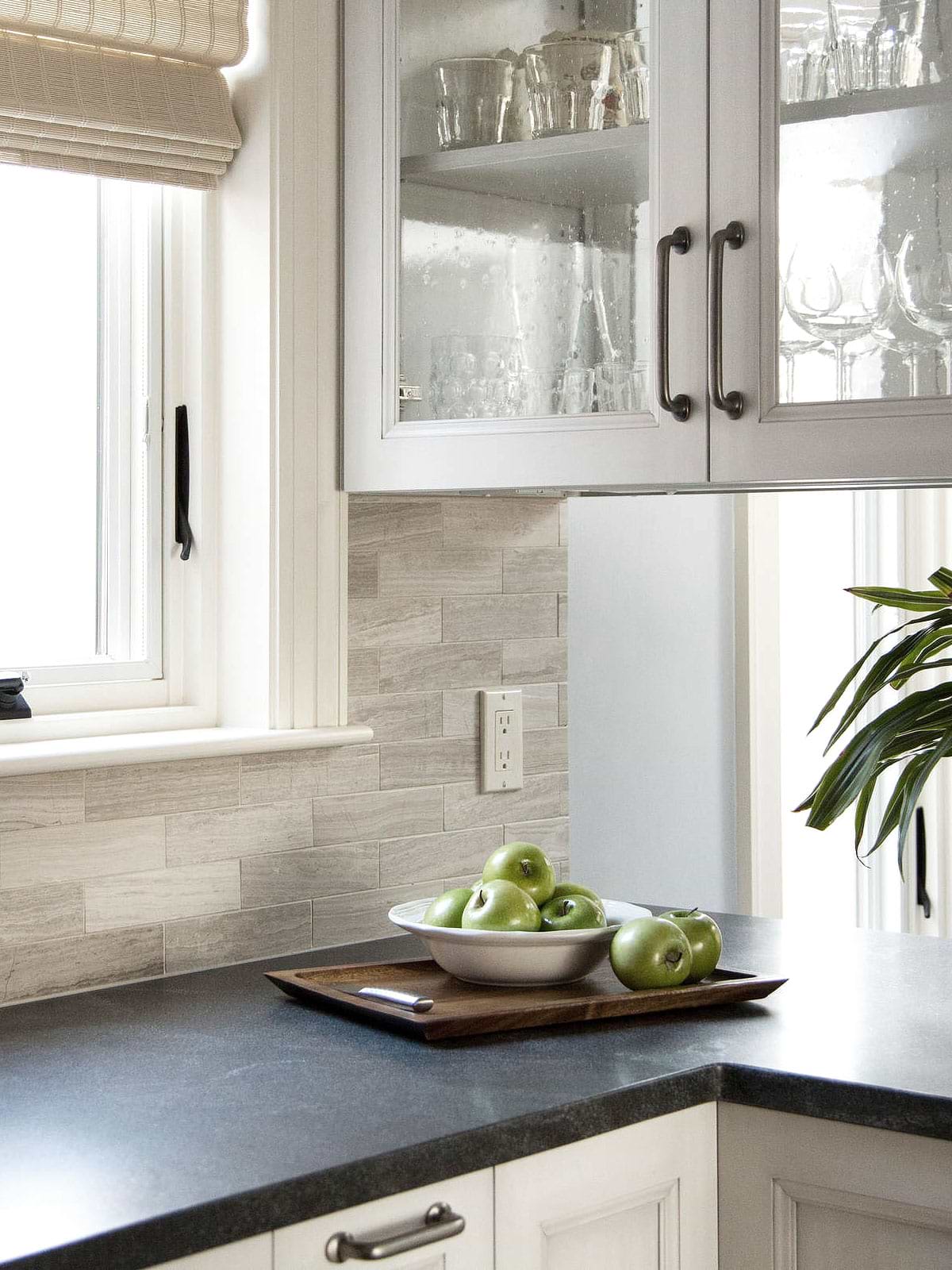 Gray marble subway tile backsplash in Wethersfield CT